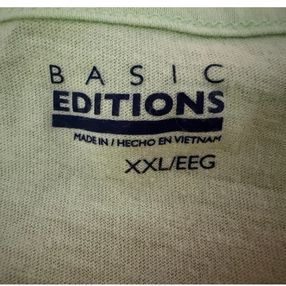 Basic Editions XXL Lime Green Crochet Lace Trim V-Neck Short Sleeve Cotton 1806